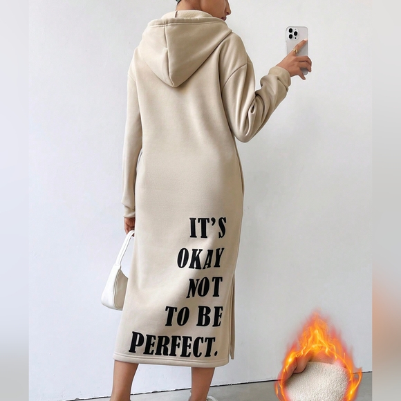 Dresses & Skirts - Slogan Graphic Drop Shoulder Hooded